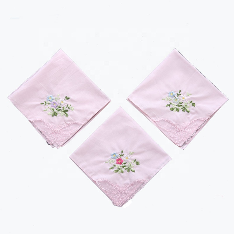 Hot selling 100% cotton women handkerchief flower design handkerchief
