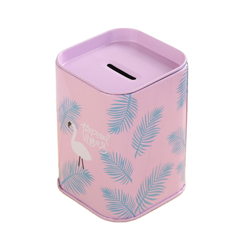 Cute Design Square Gift Kids Money Saving Metal Coin Bank Piggy tin Boxes packaging