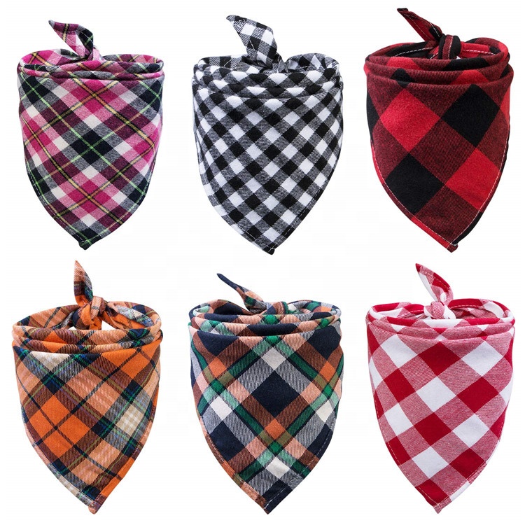 Custom Design Printed Pet Plaid Dog Collar Bandana