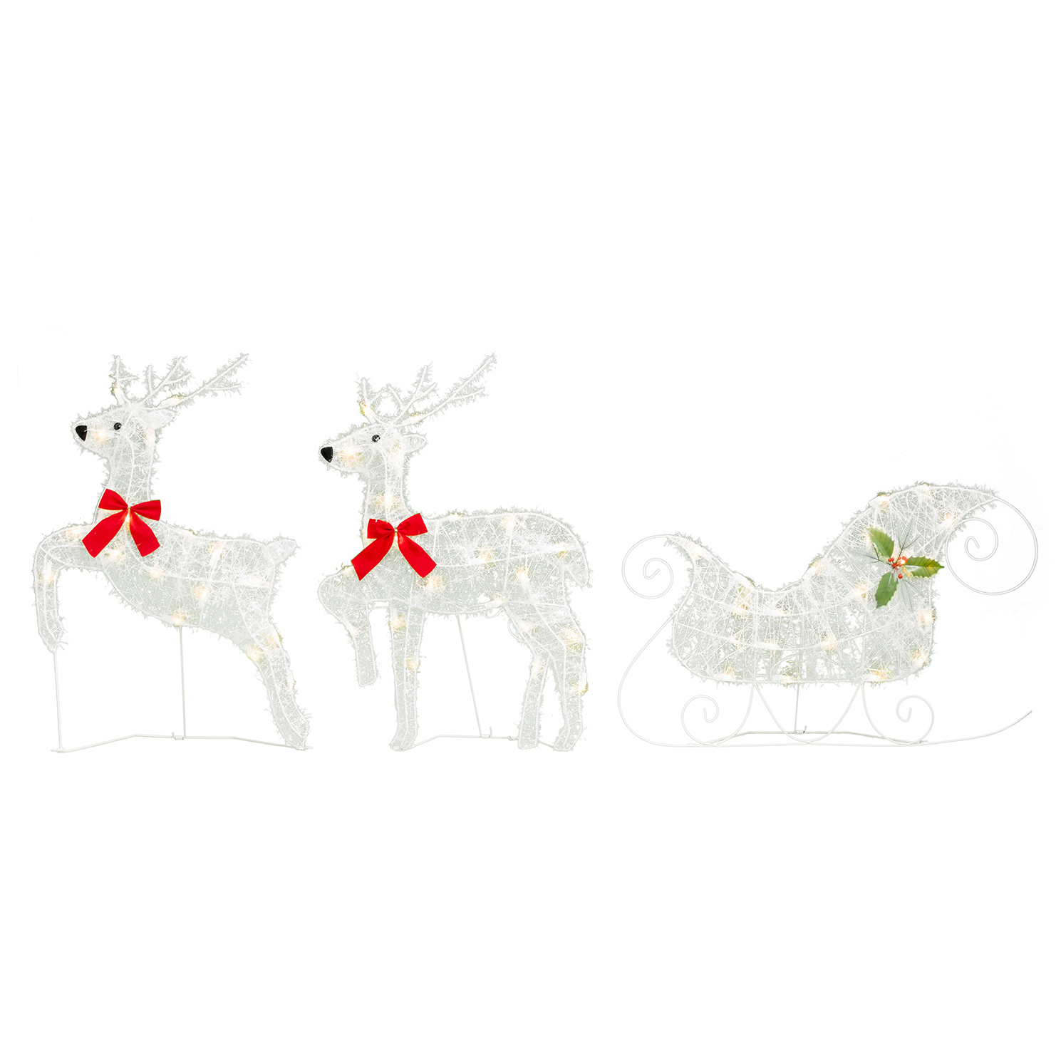 High Quality Outdoor Custom 3PK 26IN 60L Deer & Sled Lighted Sculpture Light Motif For Christmas Decor