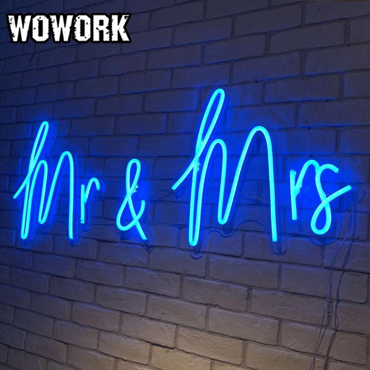 Наружная реклама WOWORK, светодиодная неоновая вывеска для паба mr mrs RGBW, неоновые вывески для свадебного декора