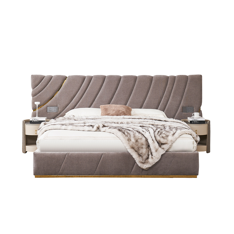 Italian Design Home Furniture Bedroom Super Headboard Luxury Bed Velvet Tufted King Size Fabric Bed