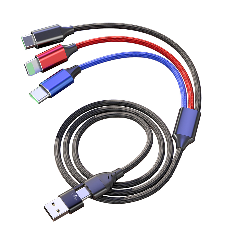 Charging Cable 6 in 1 Nylon Braided Multiple Plug Fast Type C Micro USB iOS Port for iPhone Huawei Charging Cord