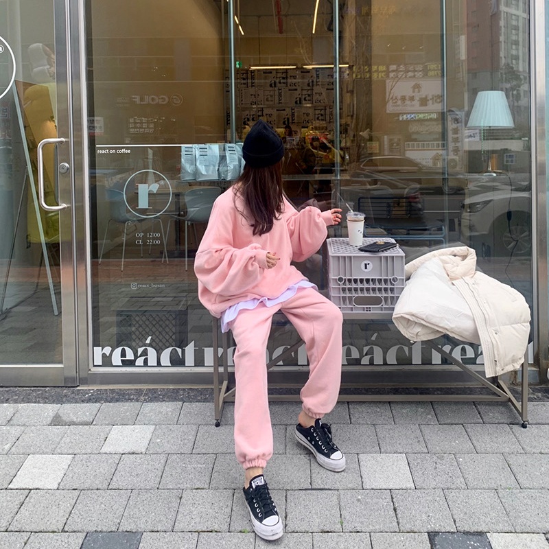 oem custom crop top hoodie comfy cotton 2 piece set for women long sleeve casual two piece set women clothing