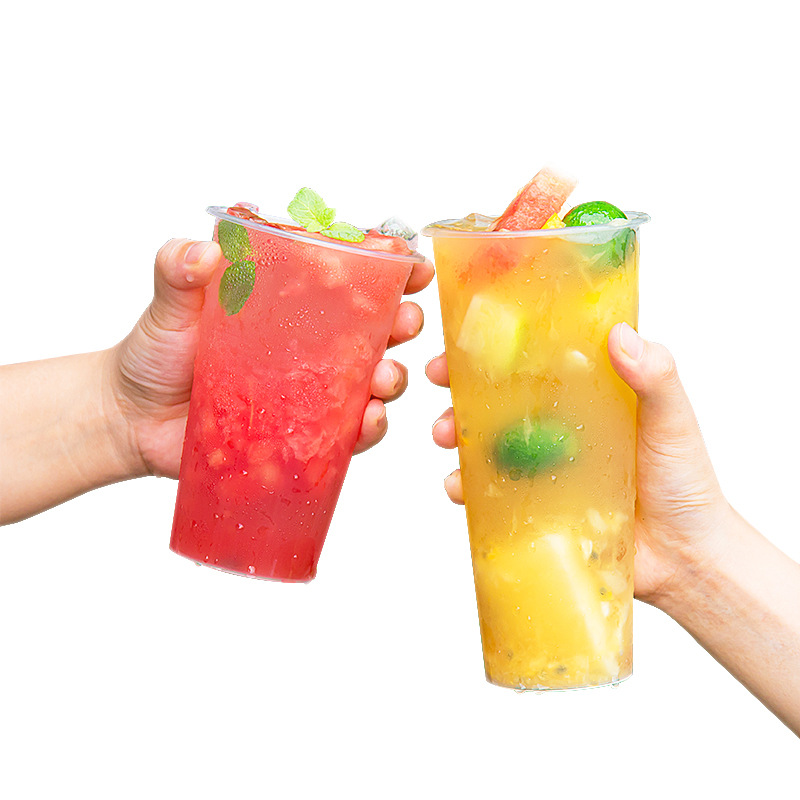 90 Caliber High Quality Injection Clear Plastic Cup With Lid Juice And Milk Tea Bubble Tea Cups