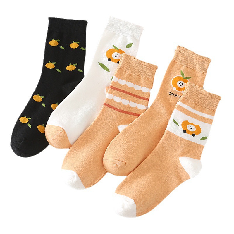 New Arrival Fashion Lovely Cartoon Fruits Orange Women Socks Breathable Cotton Sweet Women Socks