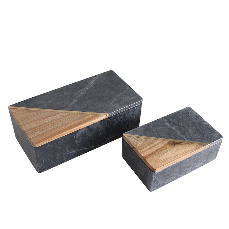 Home Decor Luxury Marble Jewelry Box Black Natural Marble Gift Box for Interior Decoration Items