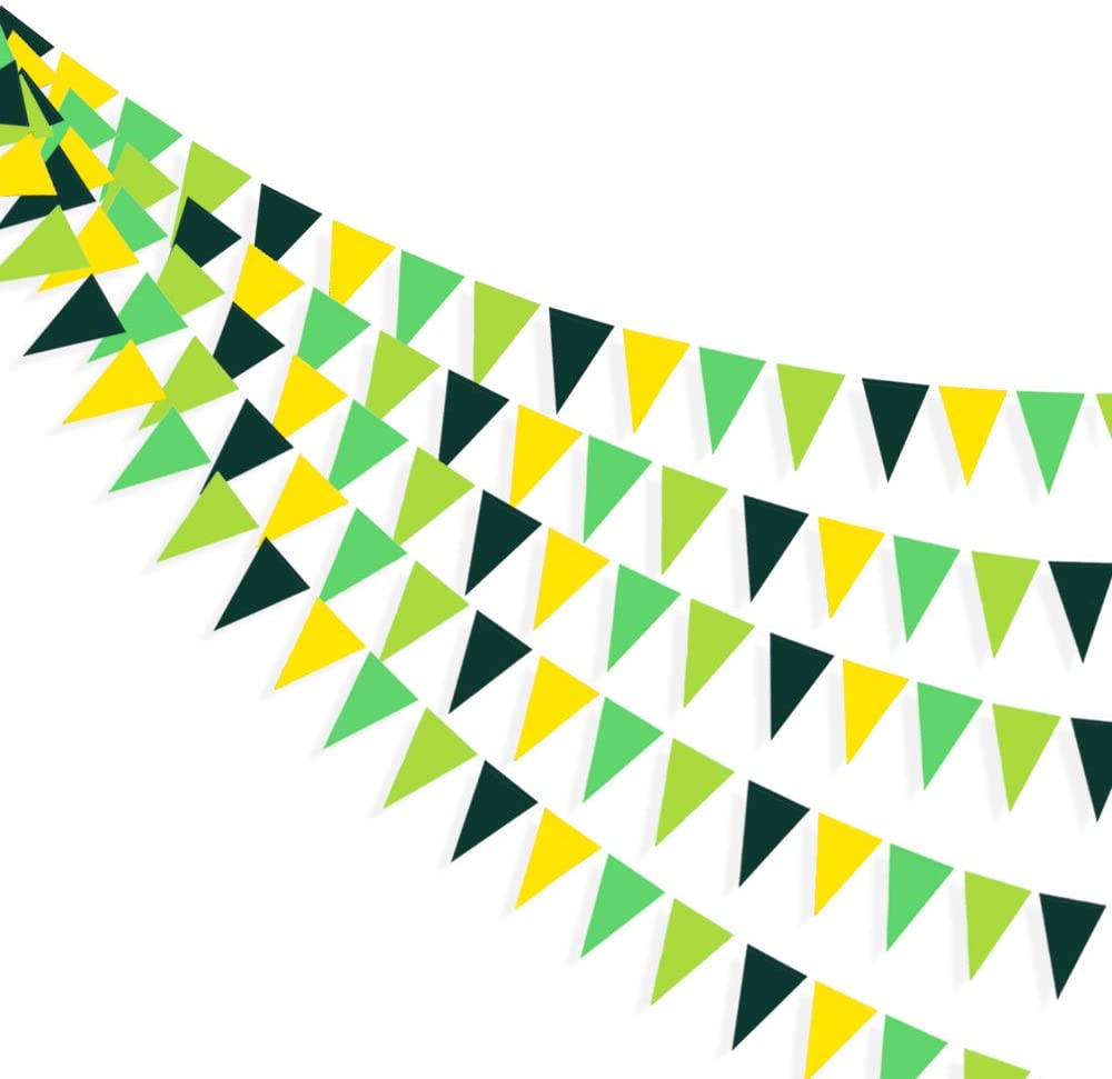 Yellow Green Party Decorations Hanging Paper Triangle Flag Pennant Banner Bunting Garland for Engagement Birthday Wedding Baby