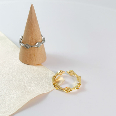 New Arrival Hot 18K Gold Plated CZ Irregular Geometric Cuff Ring Micro Paved Shiny Crystal Square Joint Open Ring For Woman