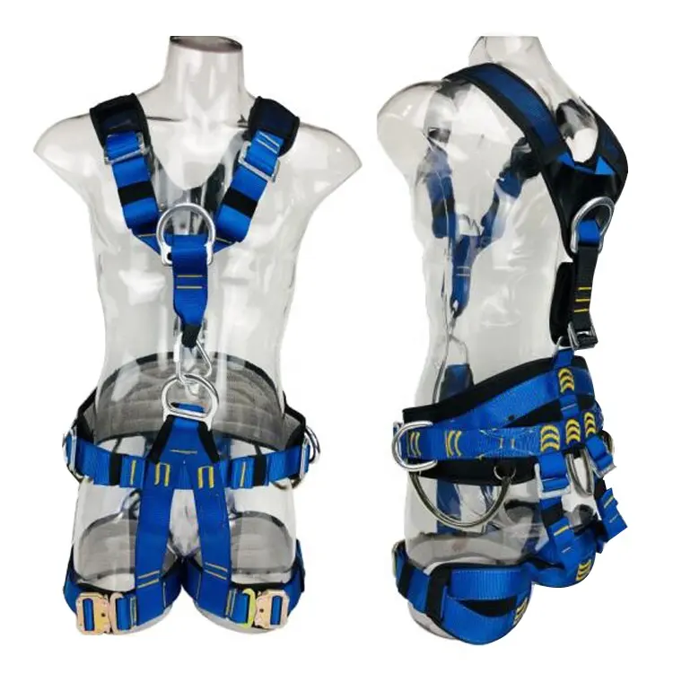 Blue polyester webbing adjustable comfortable anti-falling full body protection safety harness for men