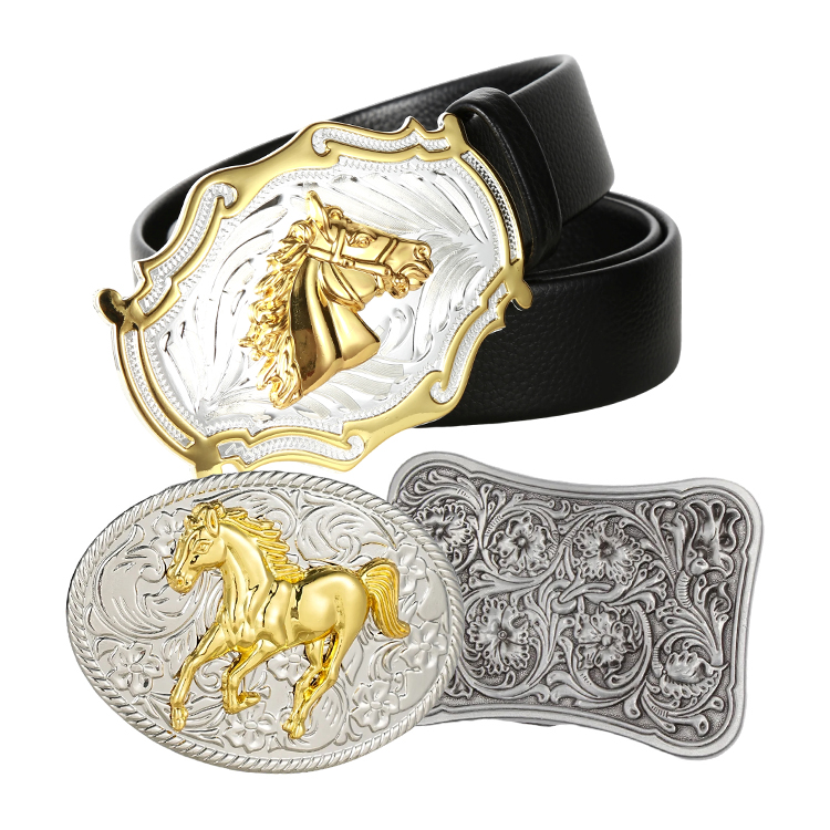 Wholesales Dual Plating Belt Buckle Western Cowboy Shiny Gold Silver Belt Buckle