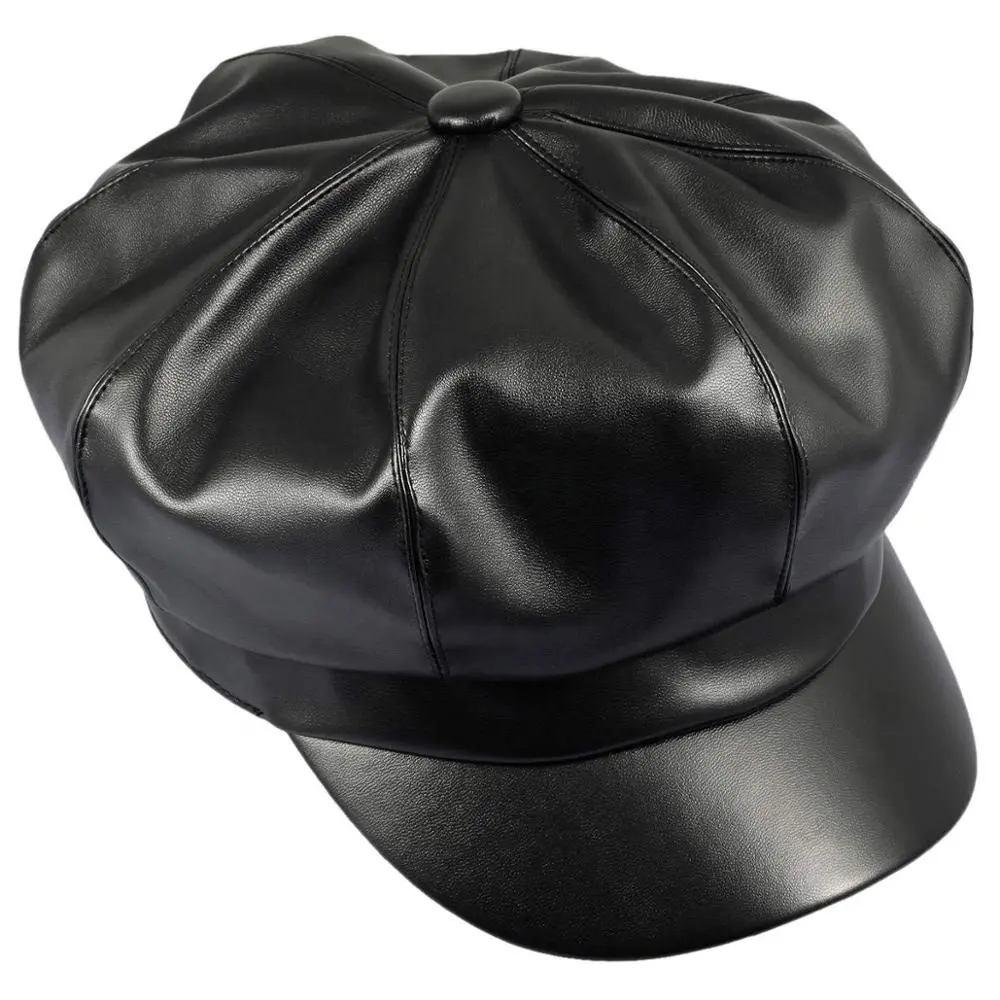 Wholesale PU Leather 8 Panels Newsboy Caps Ivy Beret Cap for Women