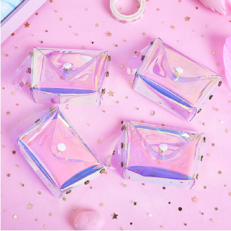 Custom Korea Transparent Laser Coin Purse Flap Jelly Small Bag Women PVC Fashion Clear Bag Girls Card Holder For Kids Purse