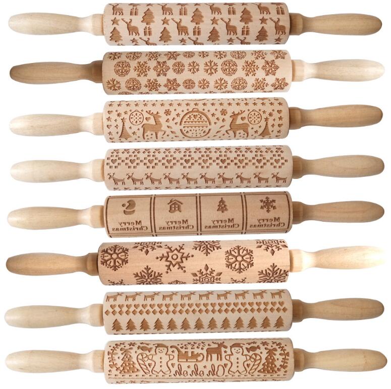 45 Styles Wooden Rolling Pins Halloween Christmas Baking Cookies Noodle Biscuit Fondant Cake Dough Patterned Roller Flour Roll