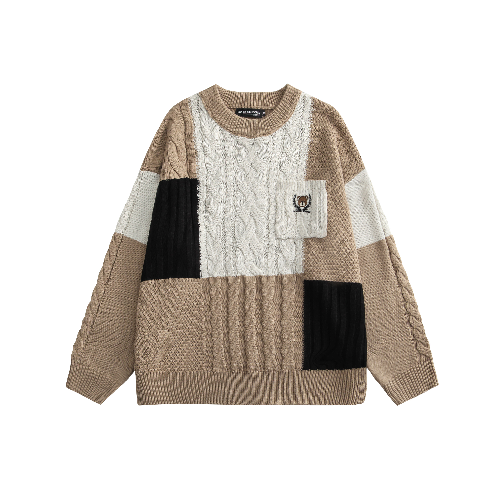 dropped shoulder Color matching sweater ladies sweater dropped shoulder jacquard knitting pattern ribbed sweater