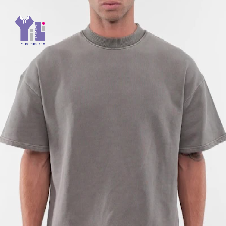 High Quality Men Luxury Custom Heavy 100% Cotton Camisetas Oversize T Shirt Blank Mock Neck Heavyweight Oversized Boxy T Shirt
