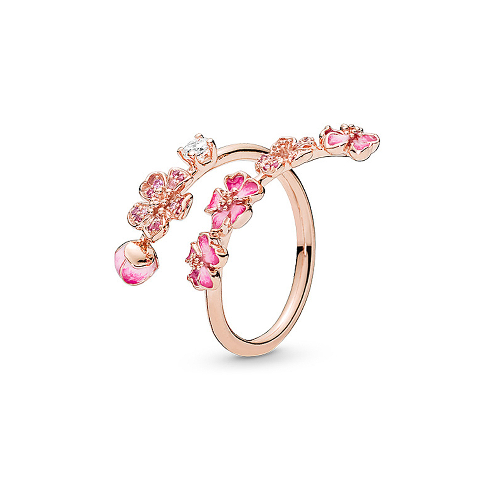 2021 Popular Luxury Rings Women Jewelry Pan 925 Sterling Silver Shining Jewelry Peach Blossom Adjustable Open Ring W/Box Pouch