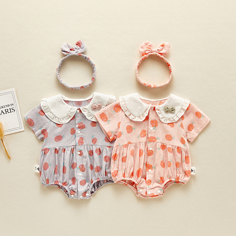 High Quality Summer Casual Baby Cotton Rompers Baby Sleeveless Headband Girl Clothing Sets
