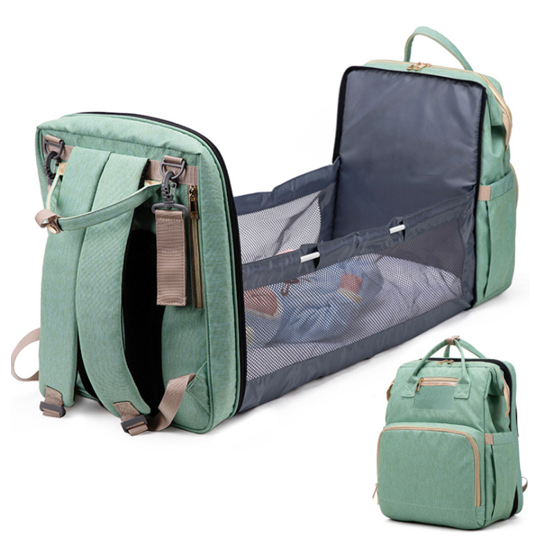 hot selling 3 in 1 shoulder mommy baby diaper bags nappy wet carrier bag backpack with changing station foldable bed
