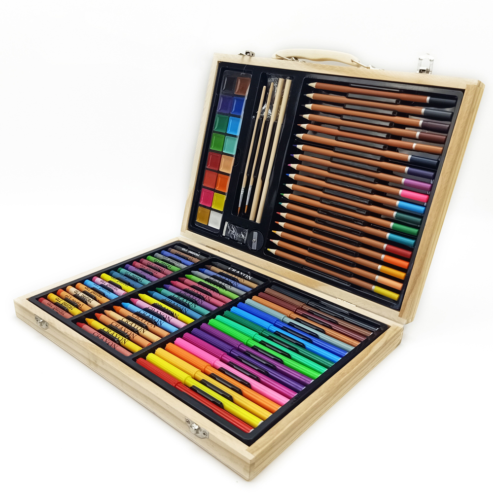 2021 Great Gift Wooden box 100pcs unicorn school supplies Drawing art set for kids teenage