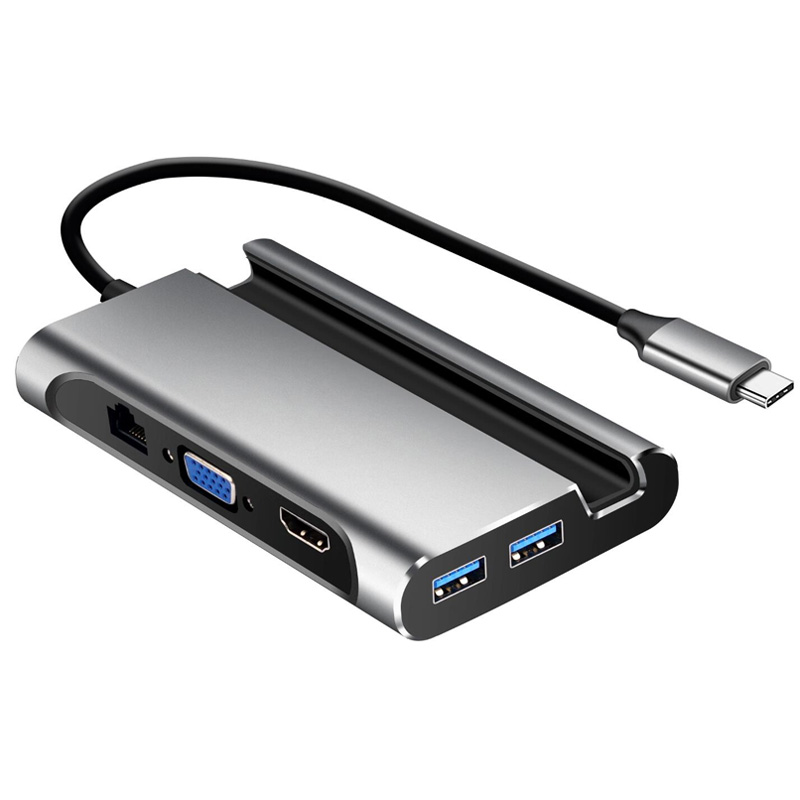 Кабель для USB-интерфейса до 50 метров HDMI-интерфейс C концентратор адаптер с тройным дисплеем HDMI VGA Тип C PD Gigabit Ethernet RJ45
