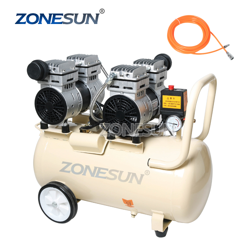ZONESUN 750 Вт 50л Чистый медный Поршневой Тип немой безмасляный воздушный компрессор для стоматологической деревообработки краски портативный воздушный насос