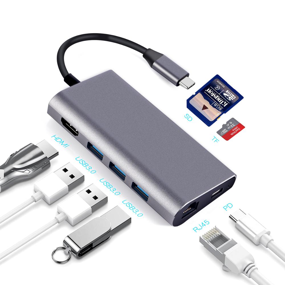 Мультипортовый адаптер 4k, 30 Гц, usb type-c hub hdmi с ethernet 4 5 6 7 8 в 1, usb c hub для macbook