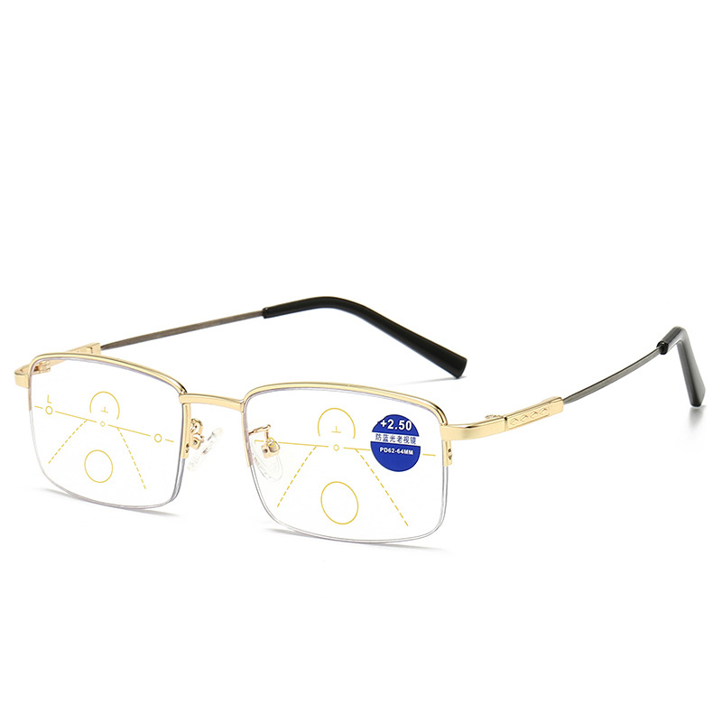 Multi-focus Reading Glasses Half-Frame Metal Memory Titanium Blue Light Blocking Progressive Reading Glasses