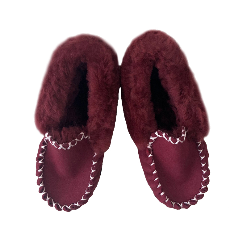 New Design Red Wine Australian Merino Sheepskin fur shoes ladies shearling fur flats Wool moccasins women's casual shoes