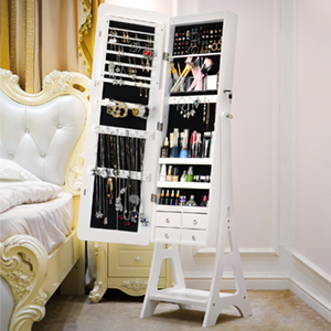 LED Jewelry Standingr Household Mirrored Furniture White Vertical Jewelry Cabinet