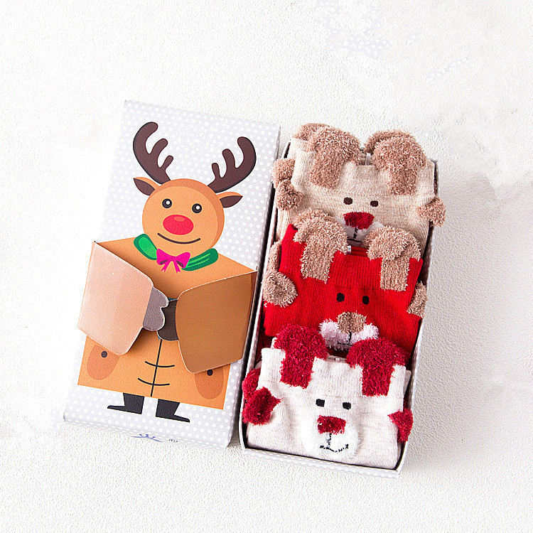 Winter high quality Christmas socks cute cartoon elk snowflake fashion printed lace medium tube cotton children's socks
