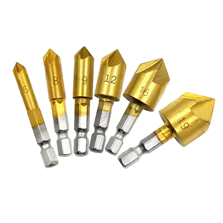 TACAR 90 Degree 5 Flutes HSS Chamfer Countersink Drill Bit for Chamfering and Deburring