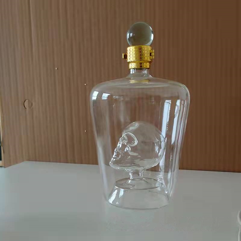 Glass Skull Bottle Enlarges with Whiskey, Tequila, Bourbon Scotch or Rum