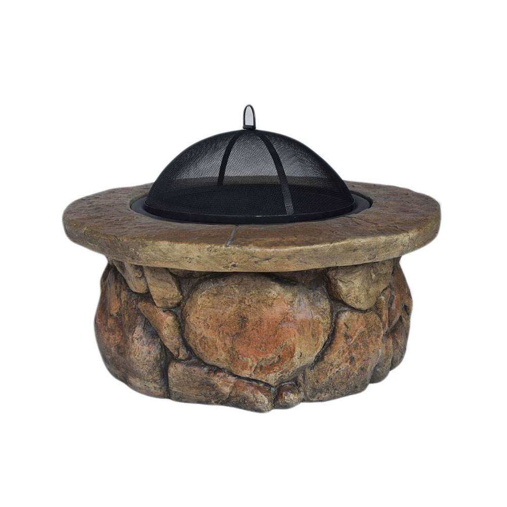 Cast Stone Wood Burning Fire Pit -w/Dome Screen and Poker-Firepit for Patio,outdoor decor-34.5 inch