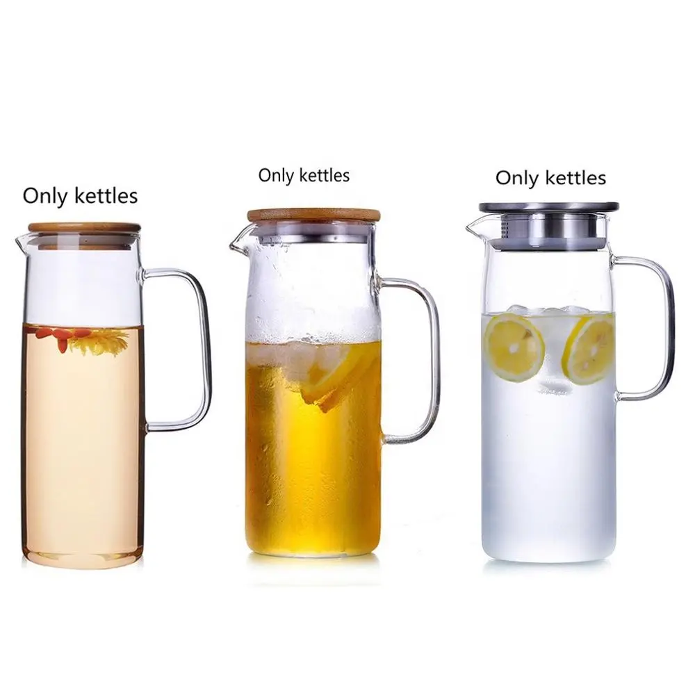 wholesale Handmade borosilicate heat resistant drinking glass water pitcher jug with filter lid