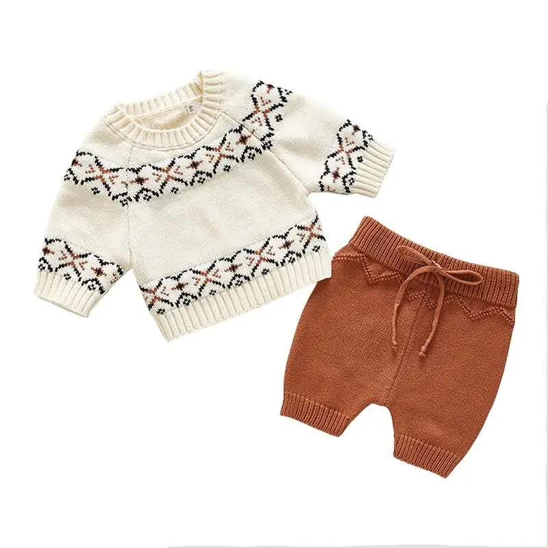 Wholesale Baby Knit Cotton Suit Cute Sweater Pullover And Long Pants Baby Outfits