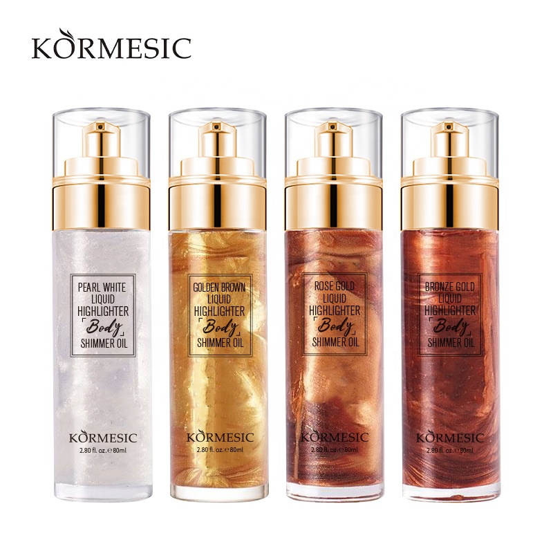 KORMESIC OEM индивидуальная фирменная торговая марка, подсветка лица, тела, мерцающее масло, бронзер, хайлайтер, жидкая Настройка, спрей, осветляющее масло