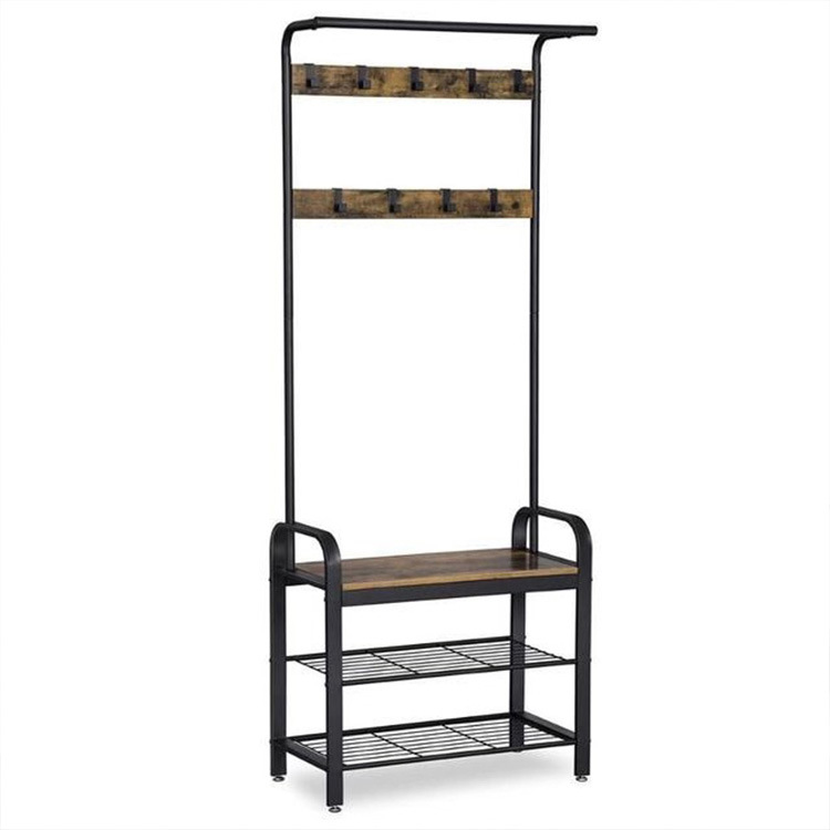 Wholesale Living Room Furniture Wooden Metal Hall Tree Clothes Hanger Entryway Shoe Coat Rack with Bench