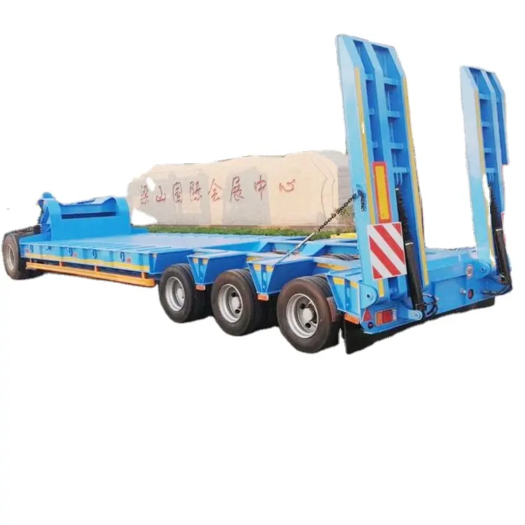 60-80 ton low bed 3 axle lowbed semi trailer truck Lianghong factory direct sale