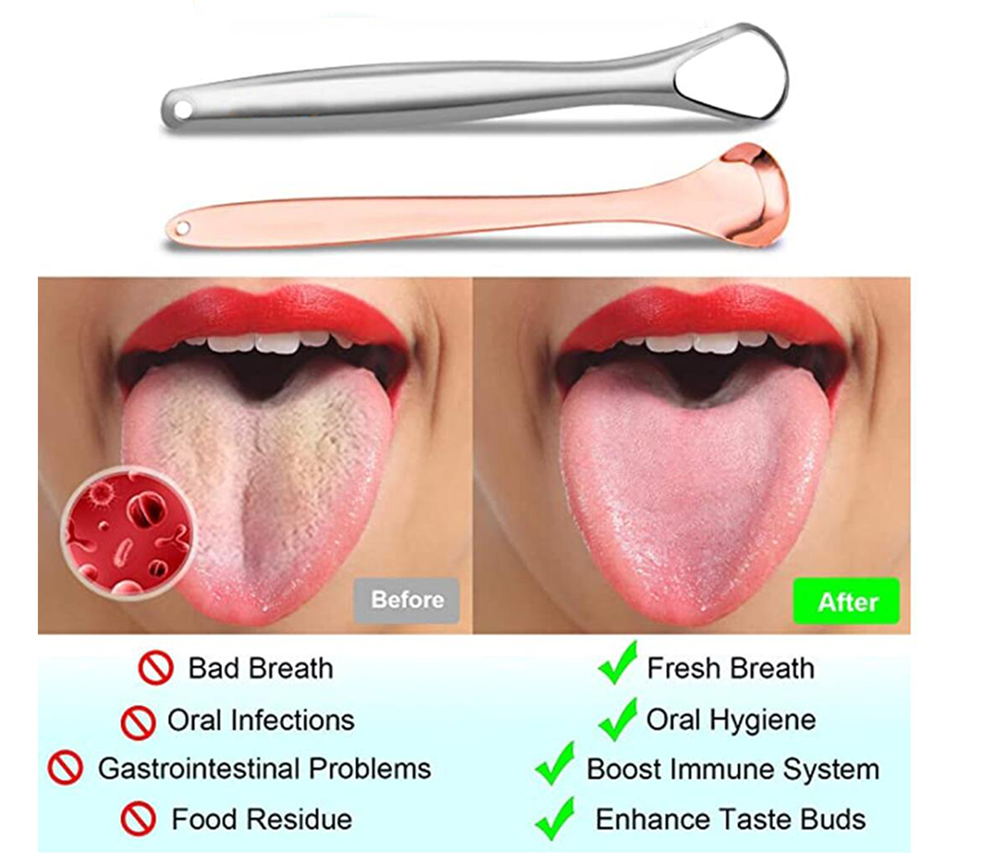 Daily Life Necessary Tools Copper Tongue Scarper  Portable Easy Operate Remove Smell Stainless Steel Tongue Scraper