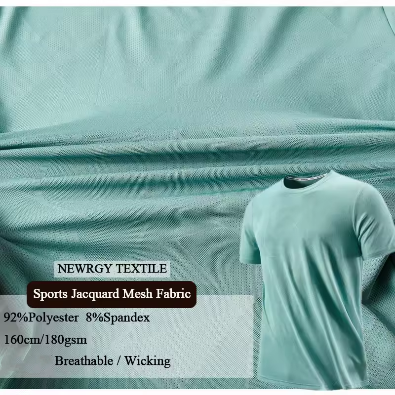 Customized 92% Polyester 8% Spandex Stretch Knit Jacquard Mesh Quick Dry Functional Fabric For Garment Clothing Sport T Shirts