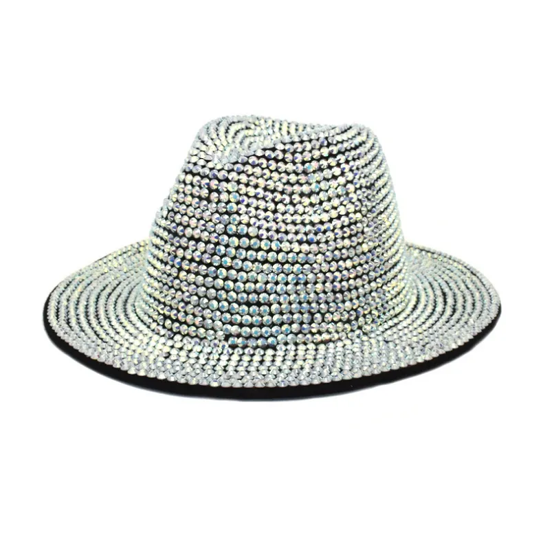Unisex Church Jazz Party Club Hat Shiny Rhinestone Fedora Hat Wide Brim Luxury Fedora Hats Women Wholesale 2021