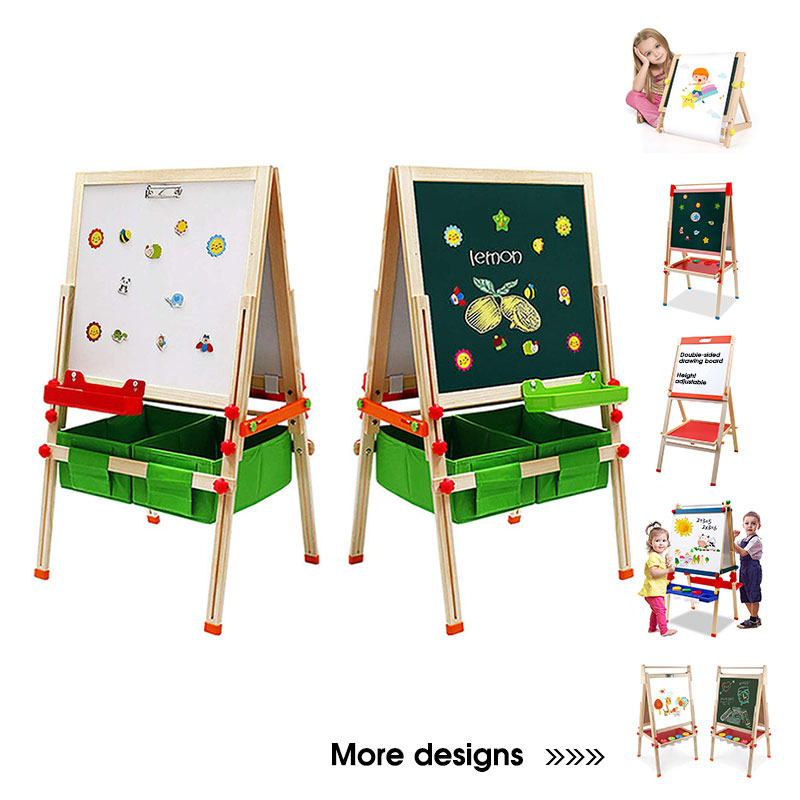 New arrival children drawing board toy double side magnetic pine wooden painting doodle Kids Art Easel with storage bins