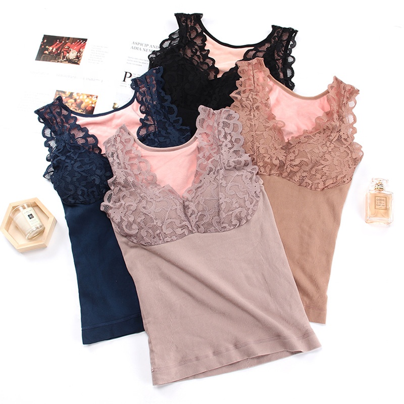 High Quality Winter Warm Vest Ladies Lace Sexy Thermal Underwear Wholesale Plus Velvet Thick Warm Vest