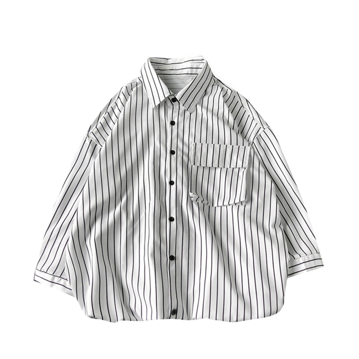 B Men's Clothing C2037 / p35 summer stripe work clothes short sleeve shirt men's loose 4 trendy largeMen's Shirts