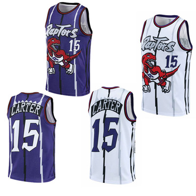 Оптовая продажа nbajersey вертикальные полосы Raptors #15Carter трикотажные изделия Raptor Молодежная лучшая баскетбольная форма голубого и белого цвета