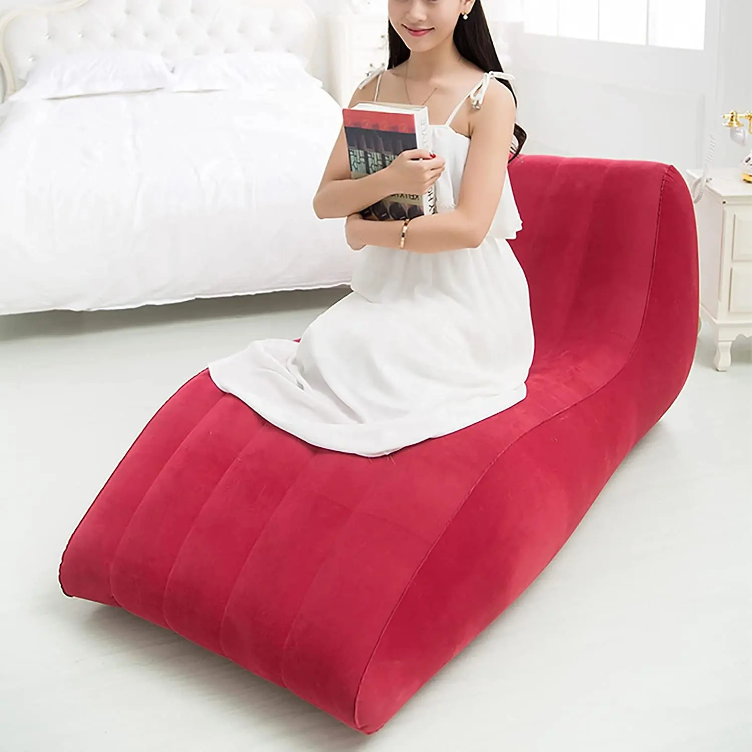 Ready to ship make love Portable S shape sexy lazy sofas relaxing bed furniture fabric inflatable air sex sofa chair