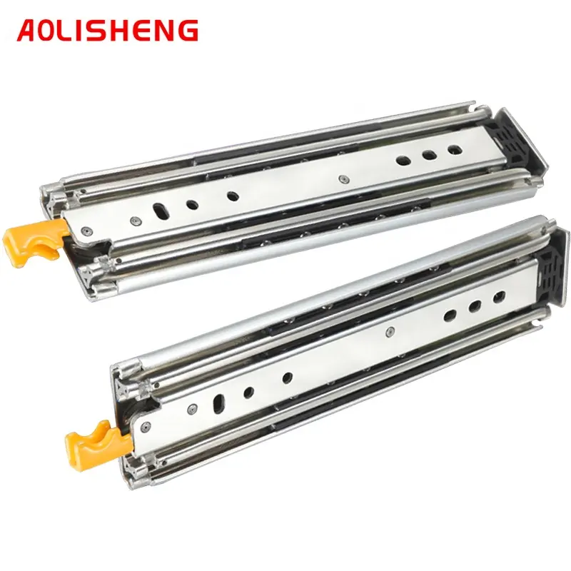 Heavy-duty drawer slide 76 mm wide ball bearing guide 3 sections fully extended fixed industrial slide with lock