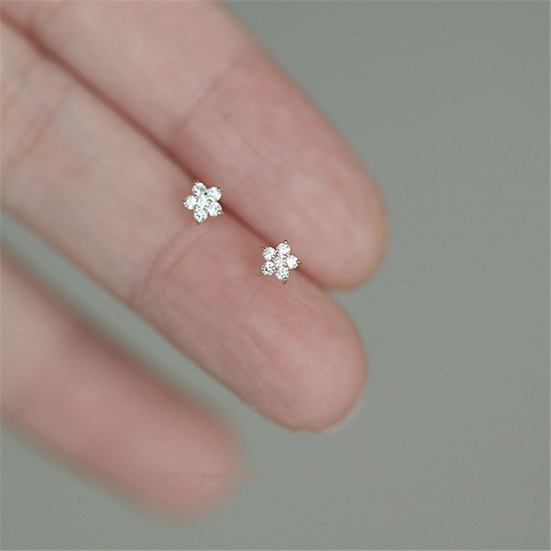925 Sterling Silver Plated 14k Gold Crystal Five-pointed Star Earrings Women Simple Fashion Wedding Jewelry Accessories