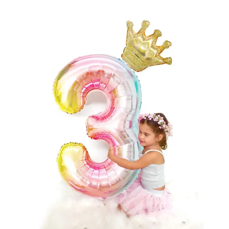 40 inch Number Crown Foil Balloon Baby Shower Crown Decoration Balloons Set for Birthday Party Home Decoration Balloon